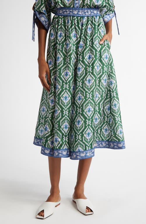 Shop Zimmermann Wylie Swing Ikat Silk Skirt In Green/blue Ikat