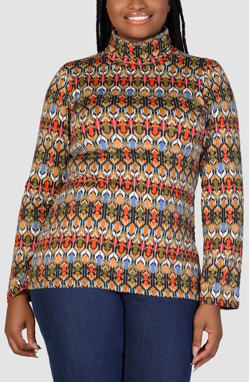 Shop 24seven Comfort Apparel Geo Print Turtleneck Jersey Top In Orange Multi