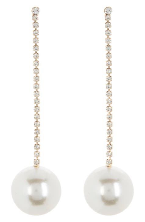 Imitation Pearl Crystal Chain Drop Earrings