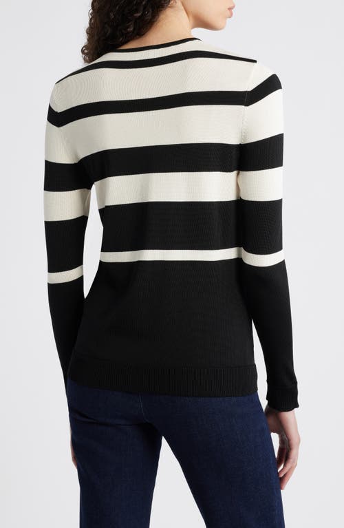 Shop Anne Klein Stripe Crewneck Sweater In Anne Black/anne White