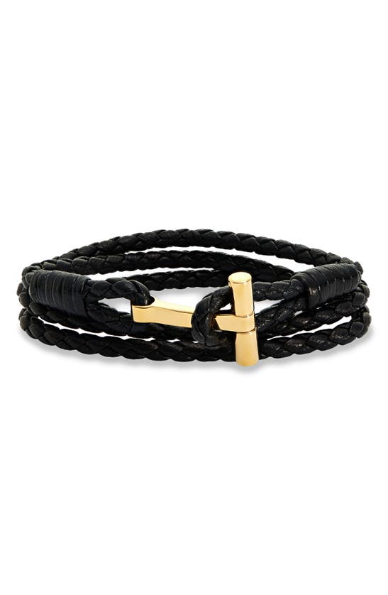 Shop Tom Ford Scoubidou Braided Leather Bracelet In Black/ Gold