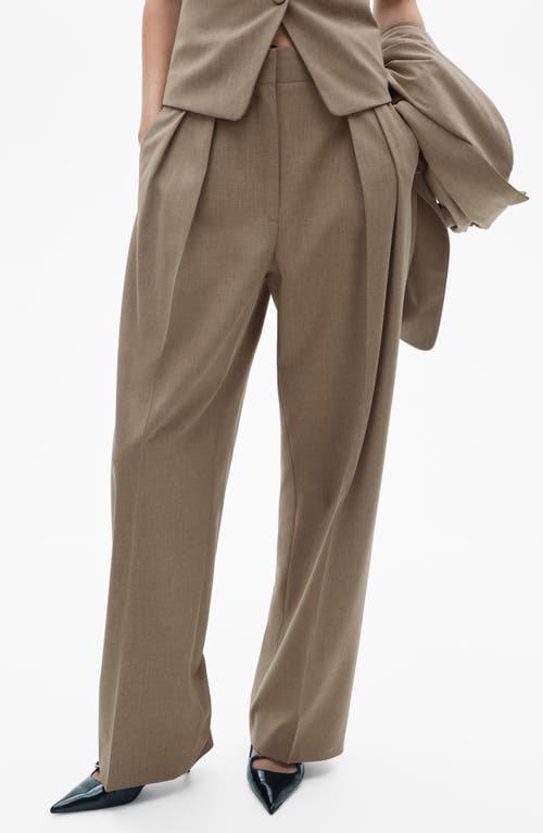 Mango Pleated Wide Leg Suit Pants In Brown