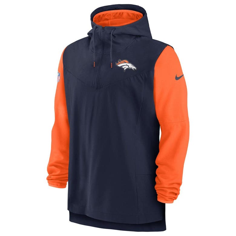 Nike Navy/orange Denver Broncos Sideline Player Quarter-zip Hoodie