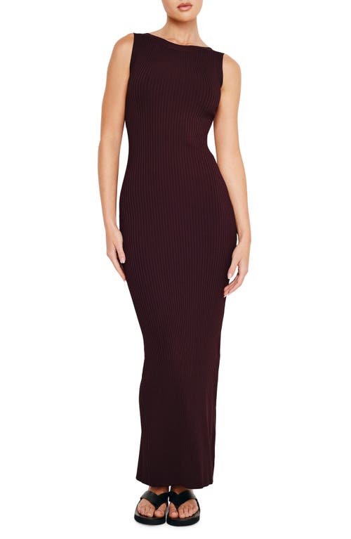 Shop Good American Shine Scoop Back Rib Maxi Sweater Dress In Malbec003