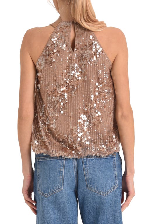 Ciebon Mae Sequin Twist Neck Sleeveless Top In Tan