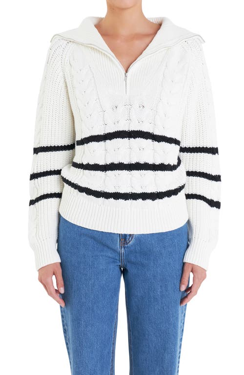 English Factory Stripe Half-zip Sweater In White/black