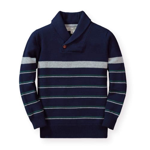 Hope & Henry Baby Boys' Shawl Collar Sweater, Infant In Navy Stripe