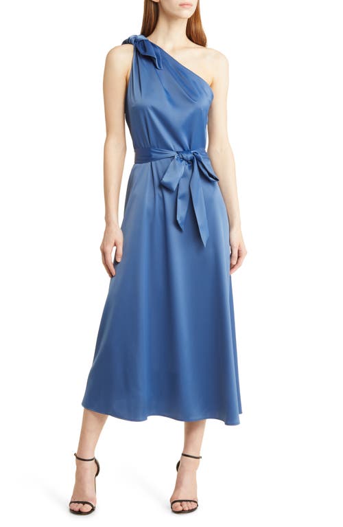 Anne Klein One-Shoulder Tie Dress in Blue Jay
