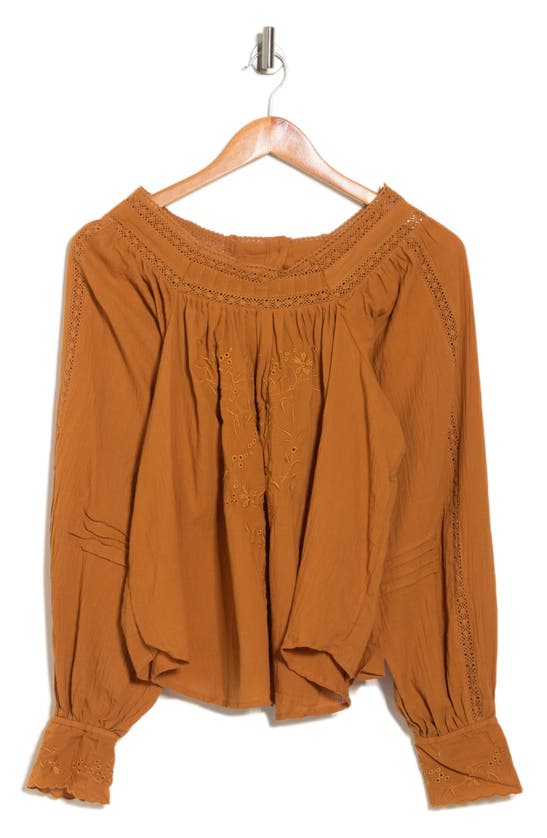 Forgotten Grace Embroidered Peasant Square Neck Top In Mustard