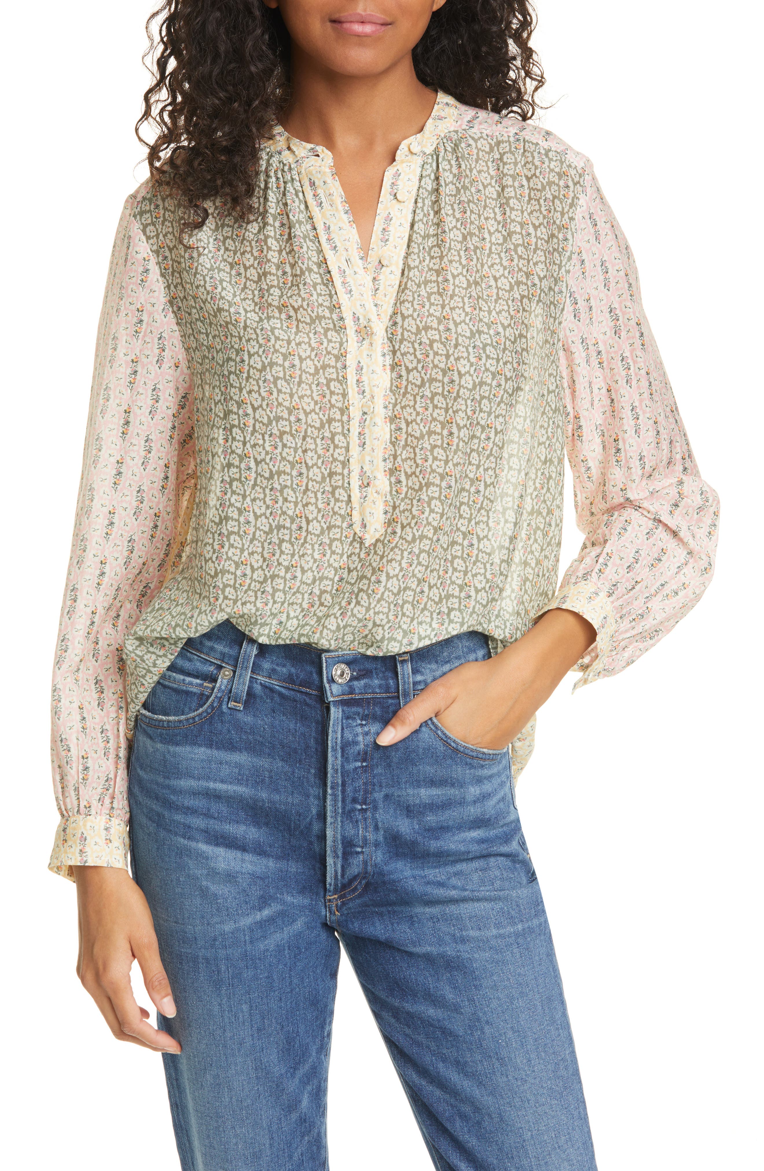Rebecca Taylor Speckled Fleur Marig Abstract Floral Blouse, Size 12