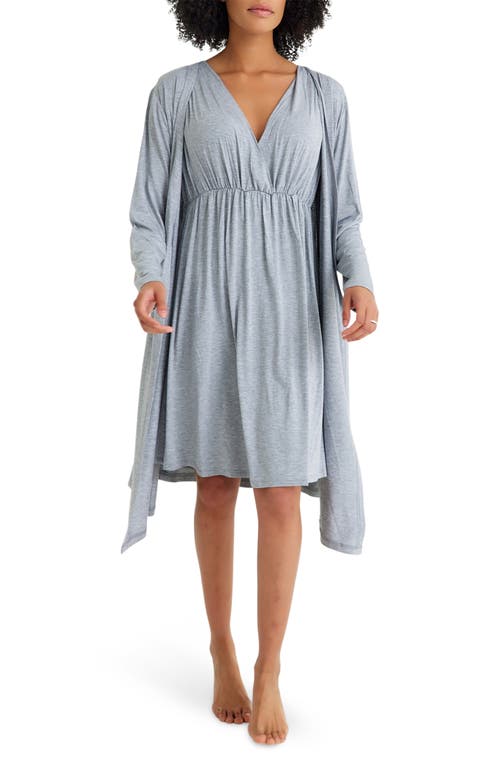 Accouchée Maternity/Nursing Nightgown & Robe Set in Gray at Nordstrom