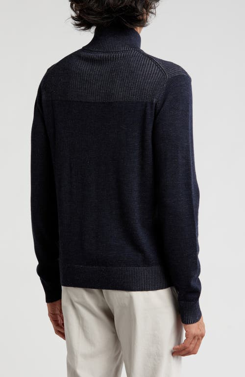Bruno Magli Merino Wool Plaited Quarter-zip Pullover In Navy Grey