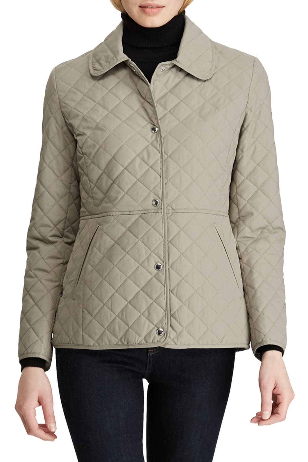 ralph lauren quilted jacket with faux leather trim