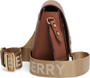Burberry Womens Tan Note Logo-strap Leather Cross-body Bag in Brown