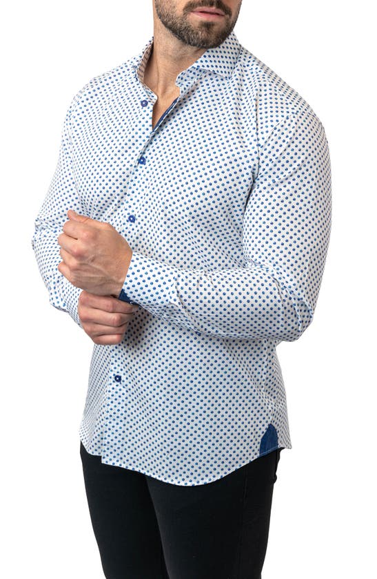 Maceoo Einstein Dot Print Contemporary Fit Button-up Shirt In White