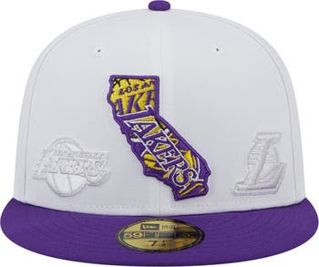 Men's New Era Cream/Purple Los Angeles Lakers Piping 2-Tone 59FIFTY Fitted Hat