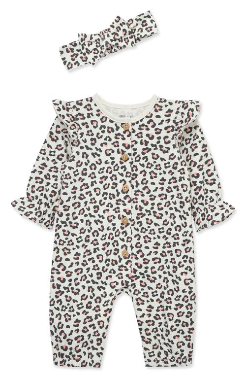 Little Me Babies'  Leopard Cotton Blend Romper & Headband Set In Leopard Multi