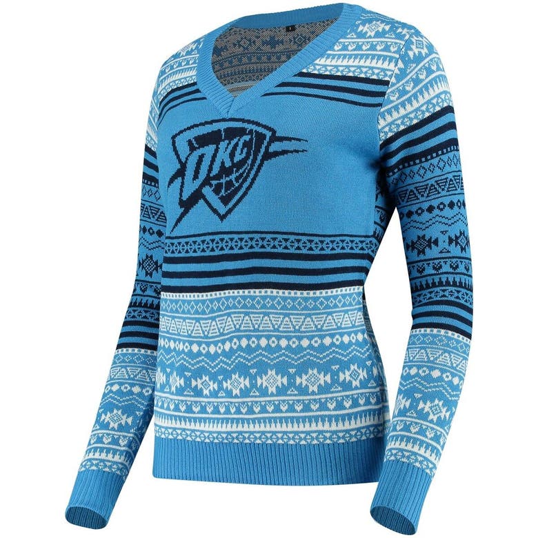 Foco Blue Oklahoma City Thunder Big Logo Aztec V-neck Sweater