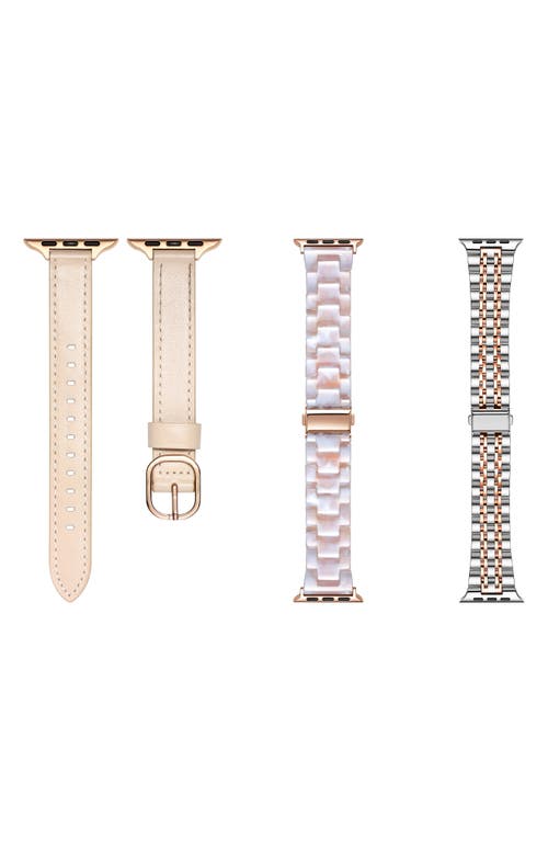 Shop The Posh Tech Assorted 3-pack Apple Watch® Watchbands In Silver/beige/blush Tortoise