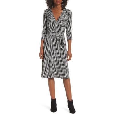 Leota Print Jersey Faux Wrap Dress, Black