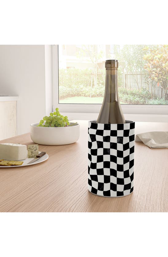 Deny Designs Warped Checkerboard Wine & Champagne Chiller In Black-white