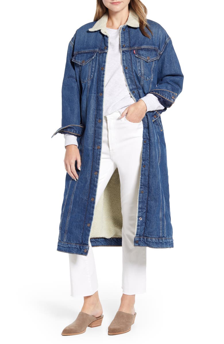 Levi's® Long Trucker Jacket with Faux Shearling Collar & Trim | Nordstrom