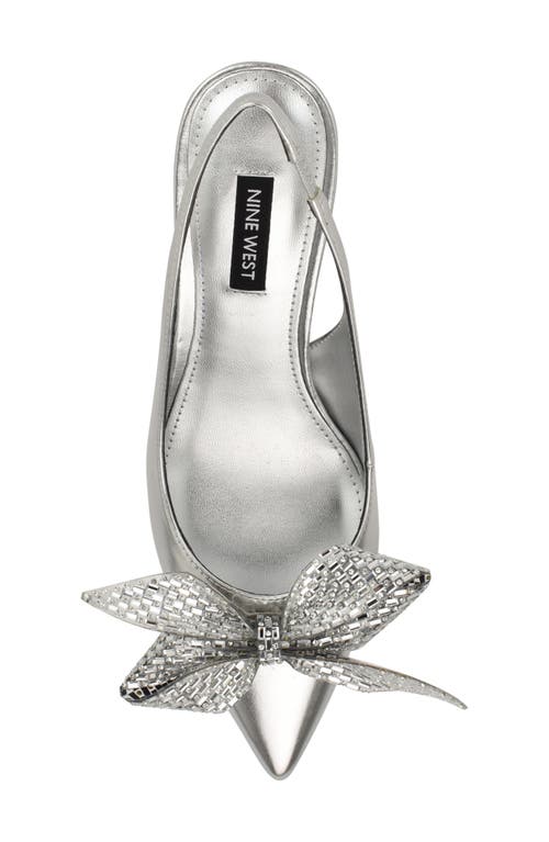 Nine West Wnrills Womens Bow Manmade Slingback Heels In Silver