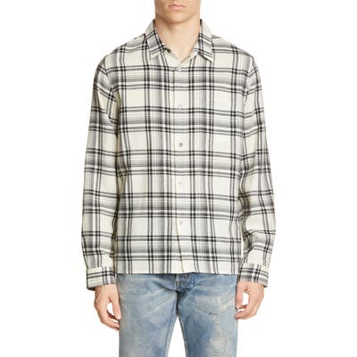 John Elliott Plaid Flannel Button-Up Shirt, Ivory