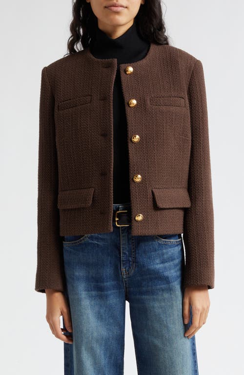 Shop Nili Lotan Paige Cotton Blend Tweed Jacket In Espresso