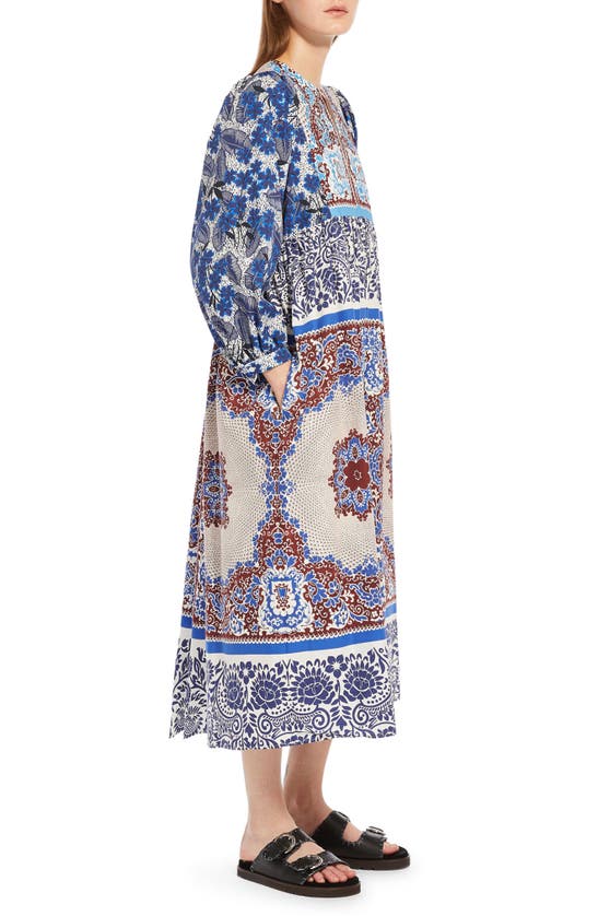 Shop Max Mara Ghiotto Floral Print Long Sleeve Cotton Poplin Midi Dress In Turquoise