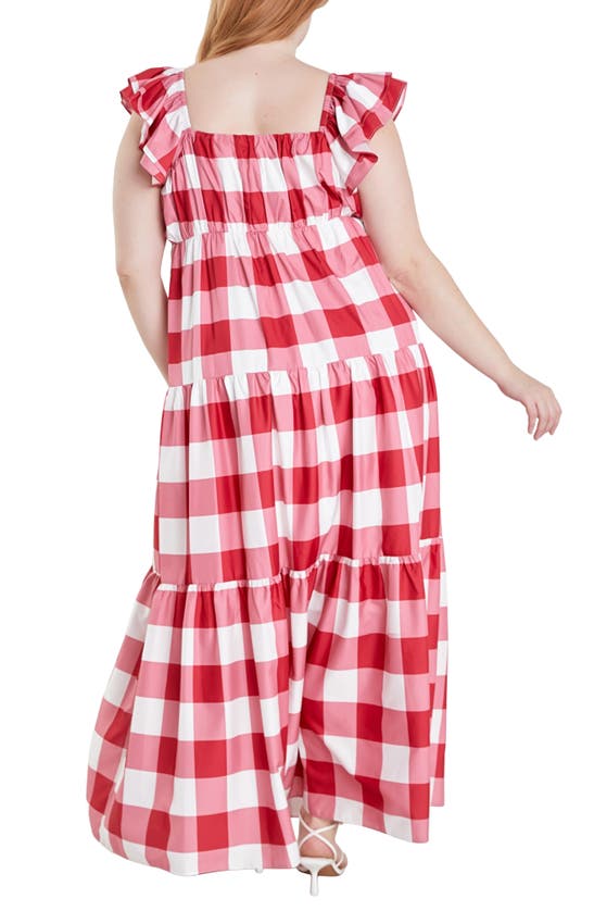 Shop English Factory Gingham Tiered Maxi Dress In Red/ White