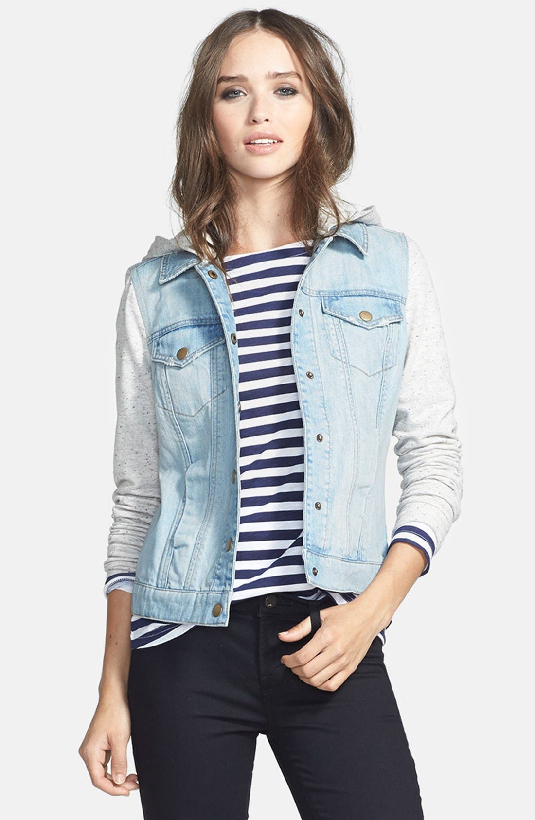 Hinge Knit Sleeve Denim Jacket Nordstrom