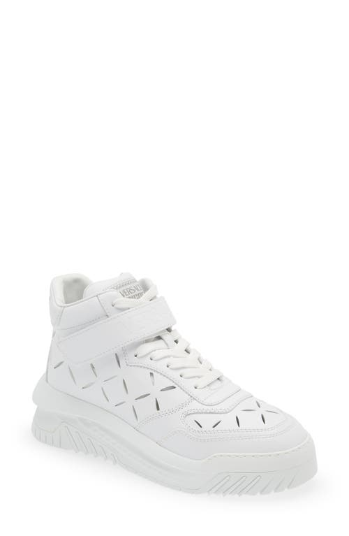 Versace Slashed Odissea High Top Sneaker in Optical White/Palladium