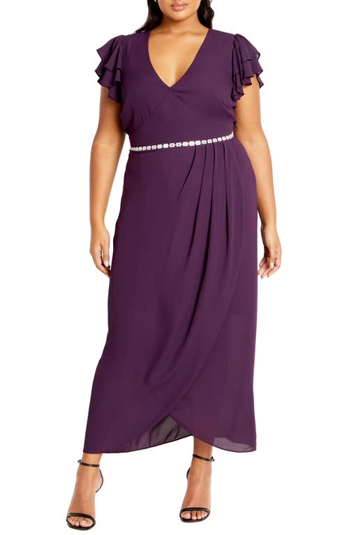 Shop City Chic Enya Faux Wrap Dress In Spiced Plum