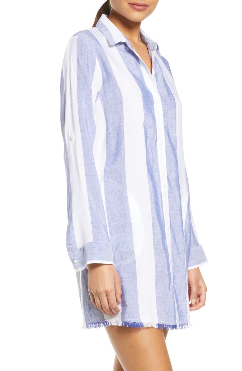 Tommy Bahama Rugby Beach Stripe Cover-Up Tunic Shirt, Alternate, color, White