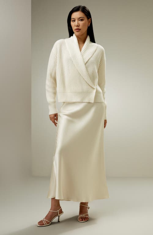 Lilysilk Shawl Collar Drop Shoulder Knit Cardigan In White