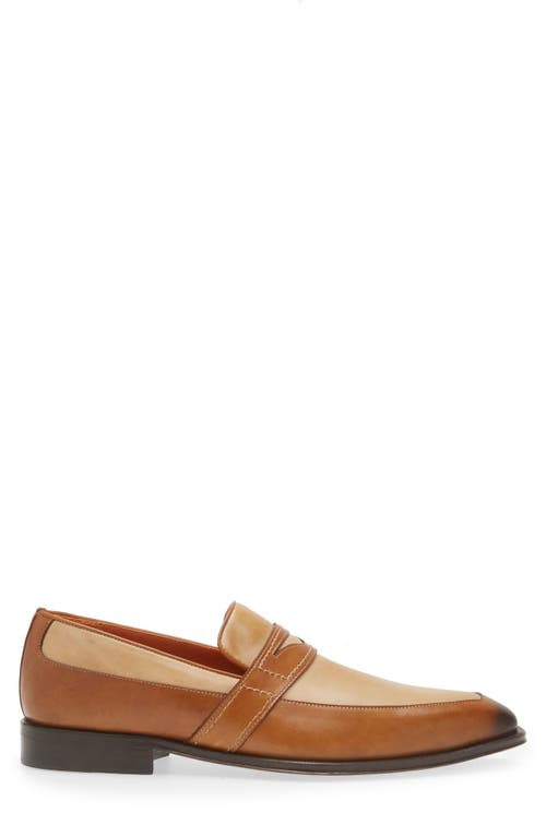 Shop Mezlan Two-tone Leather Penny Loafer In Cognac/bone