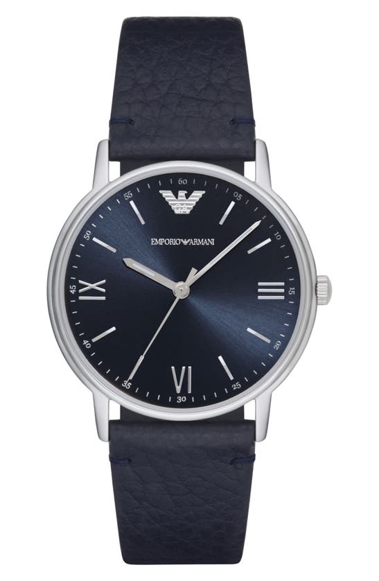 Emporio Armani Kappa 3-hand Quartz Leather Strap Watch, 41mm In Blue/ Blue