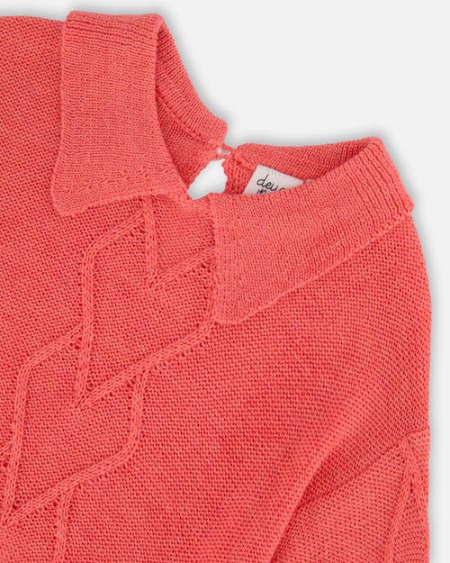 DEUX PAR DEUX DEUX PAR DEUX LITTLE GIRL'S 3/4 KNIT SWEATER WITH COLLAR CORAL 