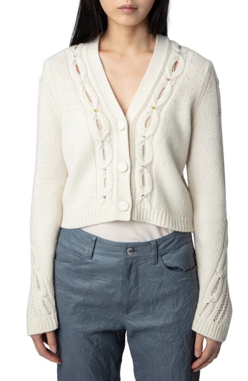 Zadig & Voltaire Barley Embellished Cable Stitch Merino Wool Cardigan Ecru at Nordstrom,