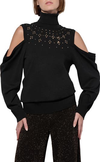 Ming Wang Embellished Cold Shoulder Turtleneck Sweater Nordstrom