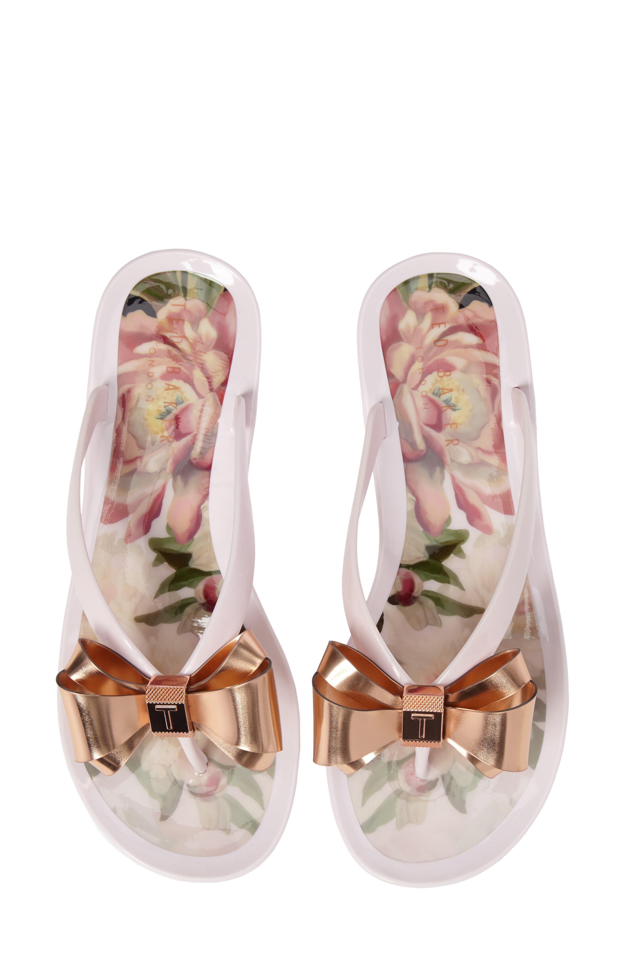 rose gold bow flip flops