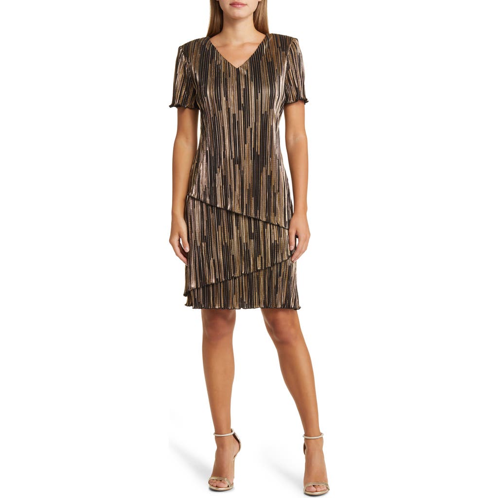 Connected Apparel Pliss Foil Tiered Dress In Black/gold | ModeSens Connected Apparel Pliss Foil Tiered Dress In Black/gold | ModeSens