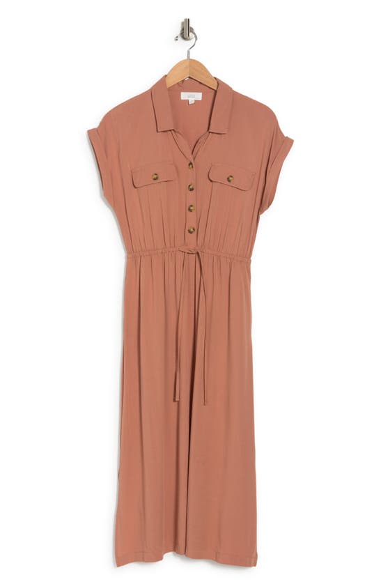 Lucky Brand Short Sleeve Utility Dress In Mocha Mousse