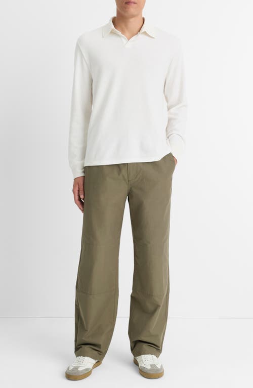 Shop Vince Double Face Long Sleeve Polo In Classic Cream/optic White