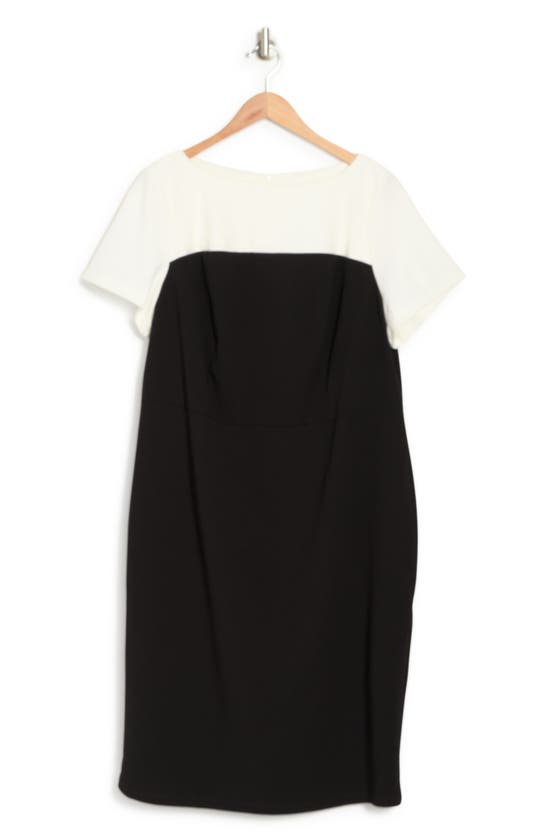 LONDON TIMES BATOU NECK COLORBLOCK MIDI DRESS
