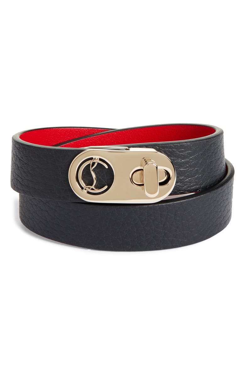 CHRISTIAN LOUBOUTIN Elisa Leather Double Wrap Bracelet, Main, color, BLACK/ GOLD
