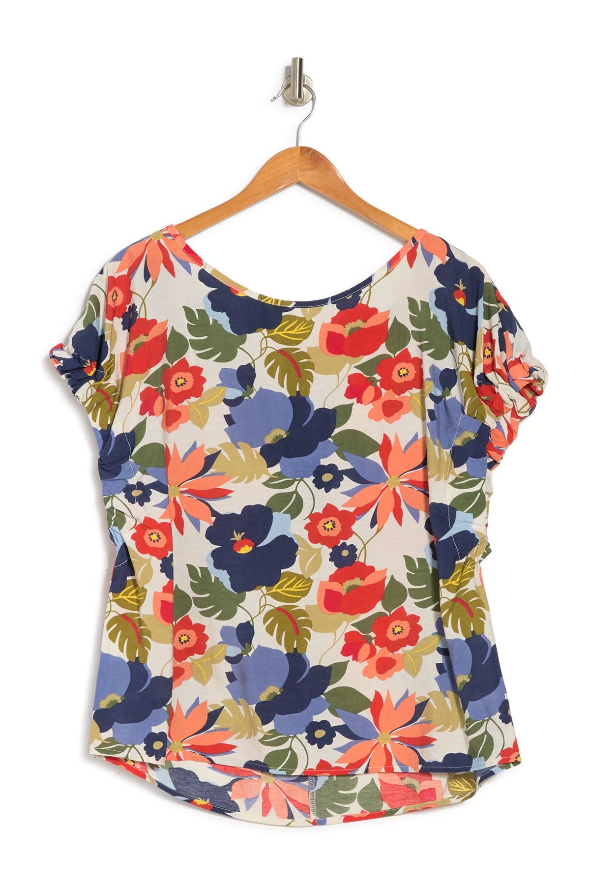 Patrizia Luca Floral Gathered Short Sleeve Top In Multi