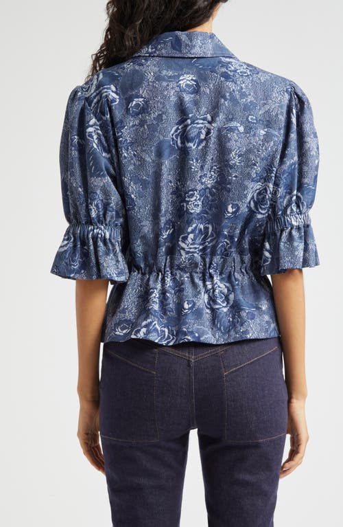 Shop Cinq À Sept Adie Floral Print Short Sleeve Jacket In Indigo Multi