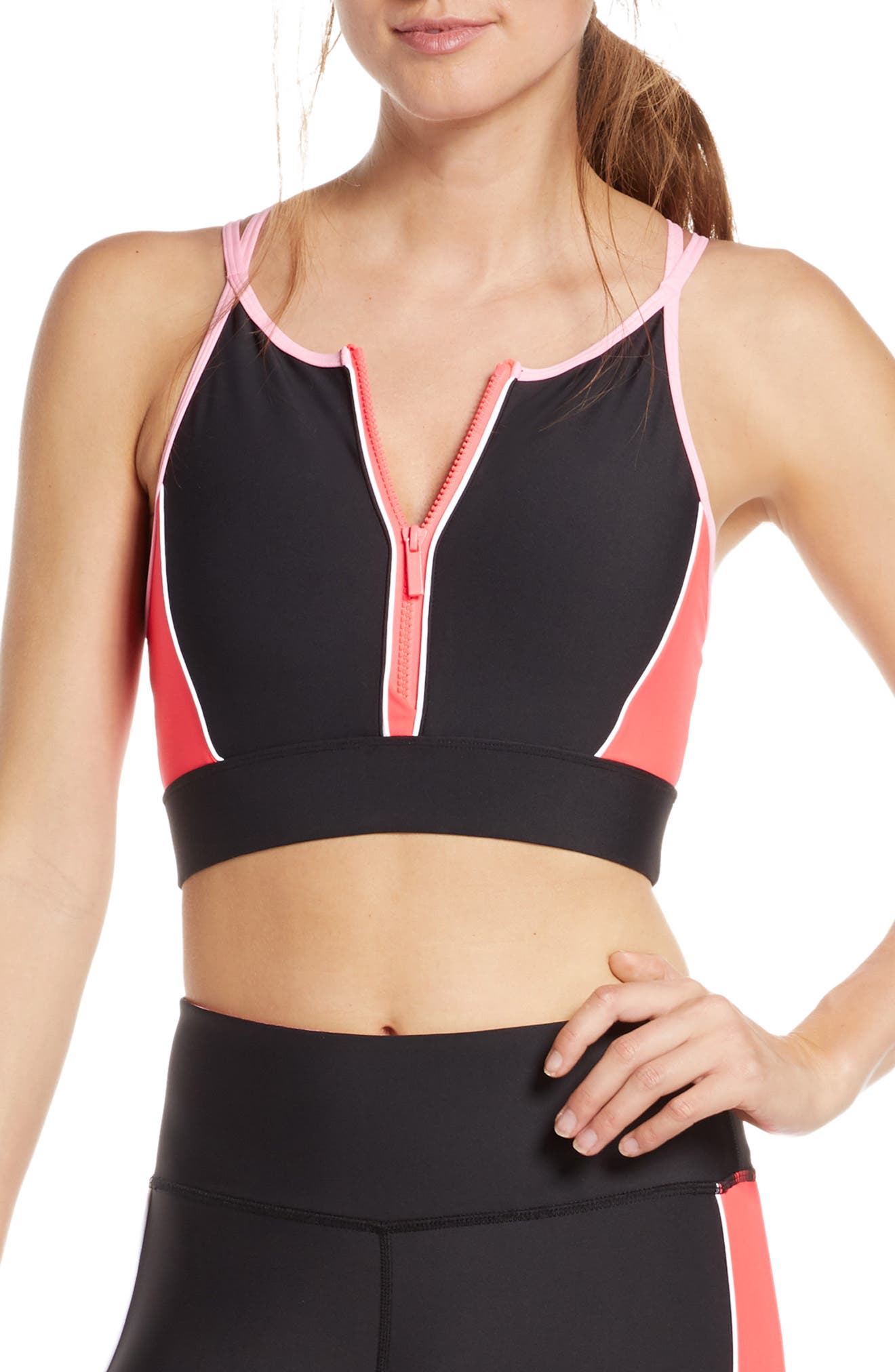 Soul By Soulcycle Zip Front Scuba Longline Sports Bra, Black
